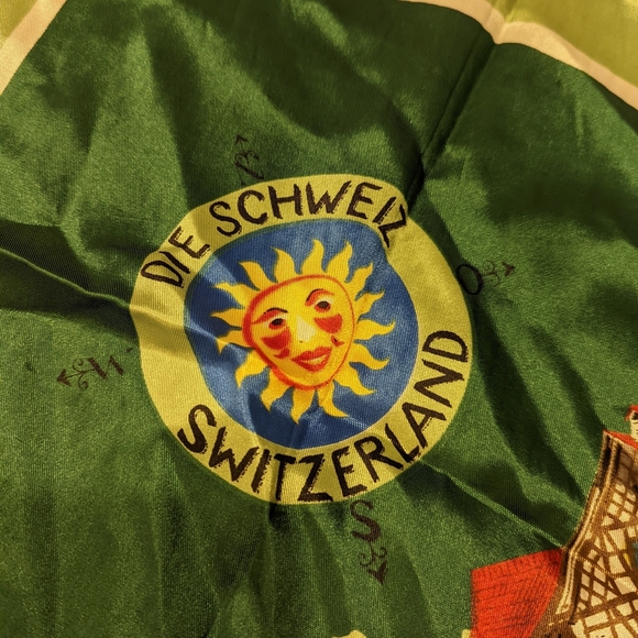 Green Silk Scarf with Swiss Map Design - Picture 5 of 8